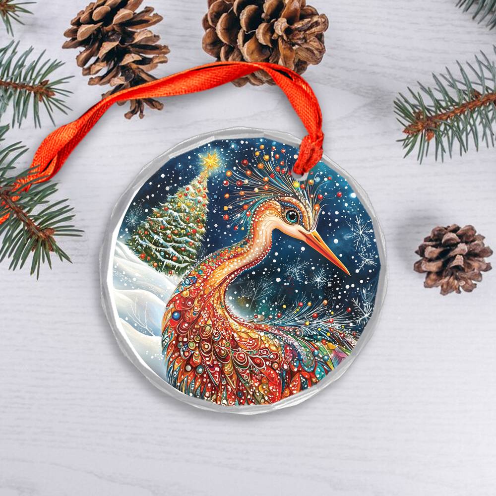 Beautiful Heron Christmas Night Design 1 Glass Ornament