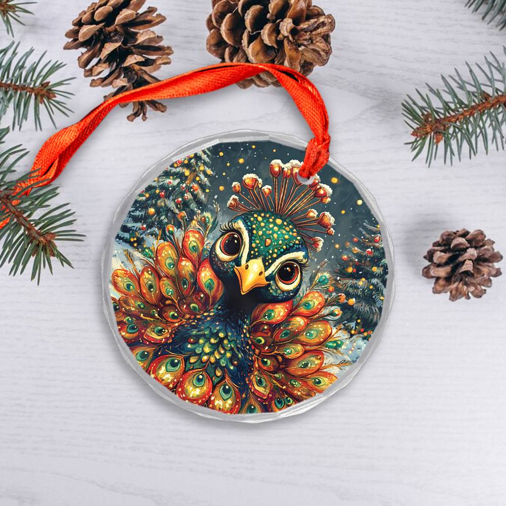 Beautiful Peacock Christmas Night Design 1 Glass Ornament