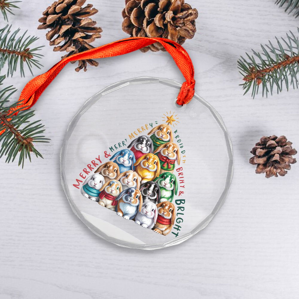 Bunny Xmas Glass Ornament
