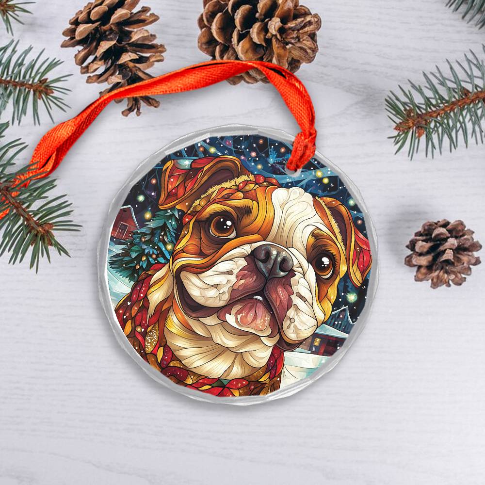 Beautiful Angus Bulldog Dog Christmas Night Design 2 Glass Ornament