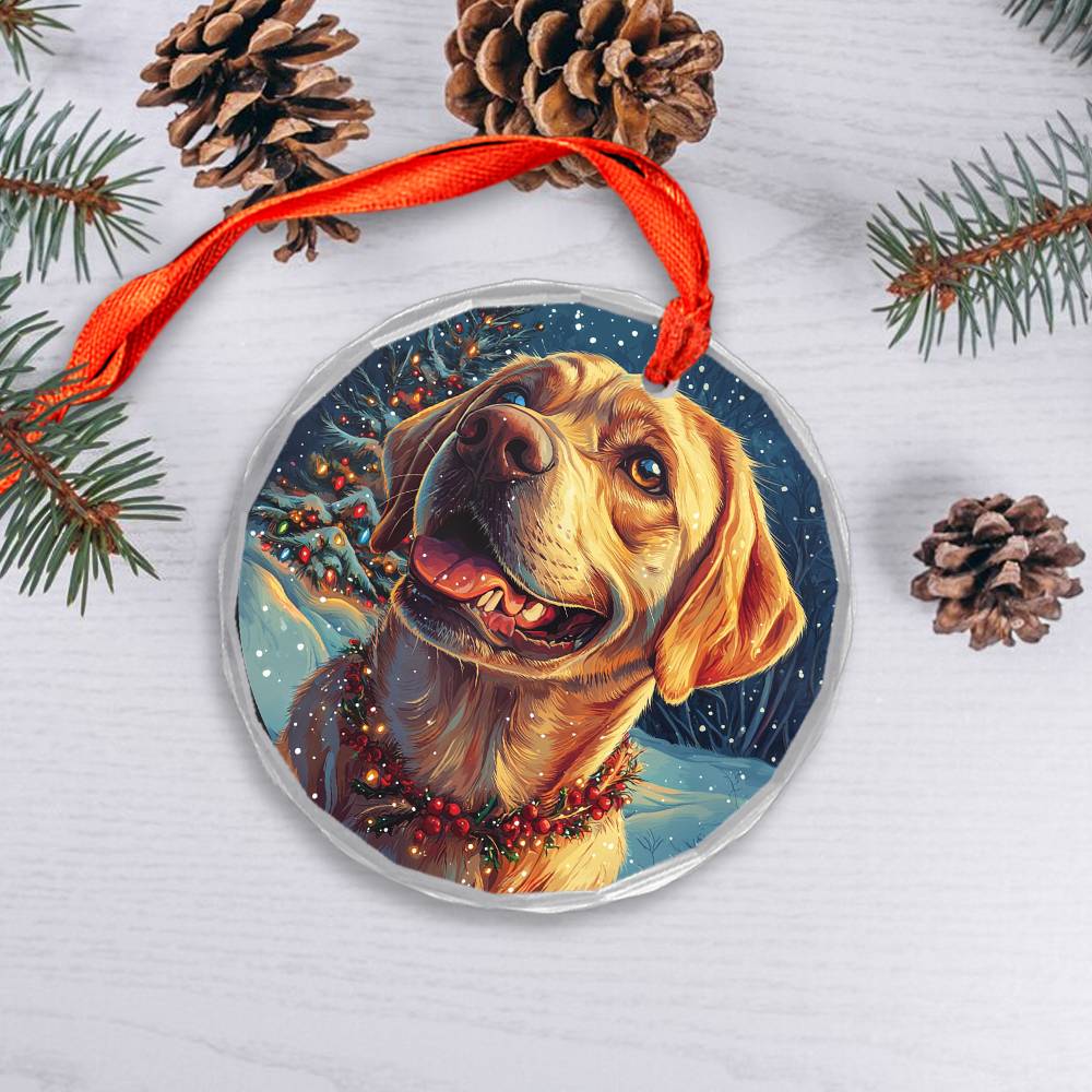 Beautiful Angus  Labrador Retriever Dog Christmas Night Design 3 Glass Ornament