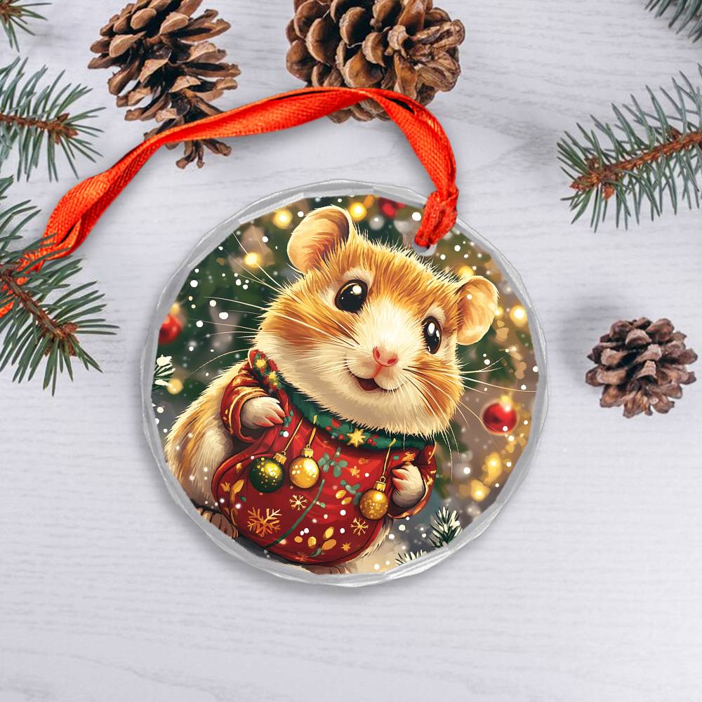 Beautiful Hamster Christmas Night Design 1 Glass Ornament
