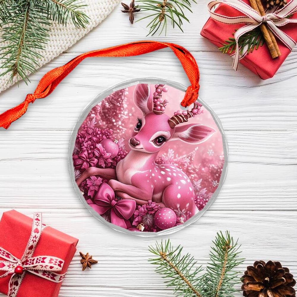 Antelope Pink Christmas Design 4 Glass Ornament