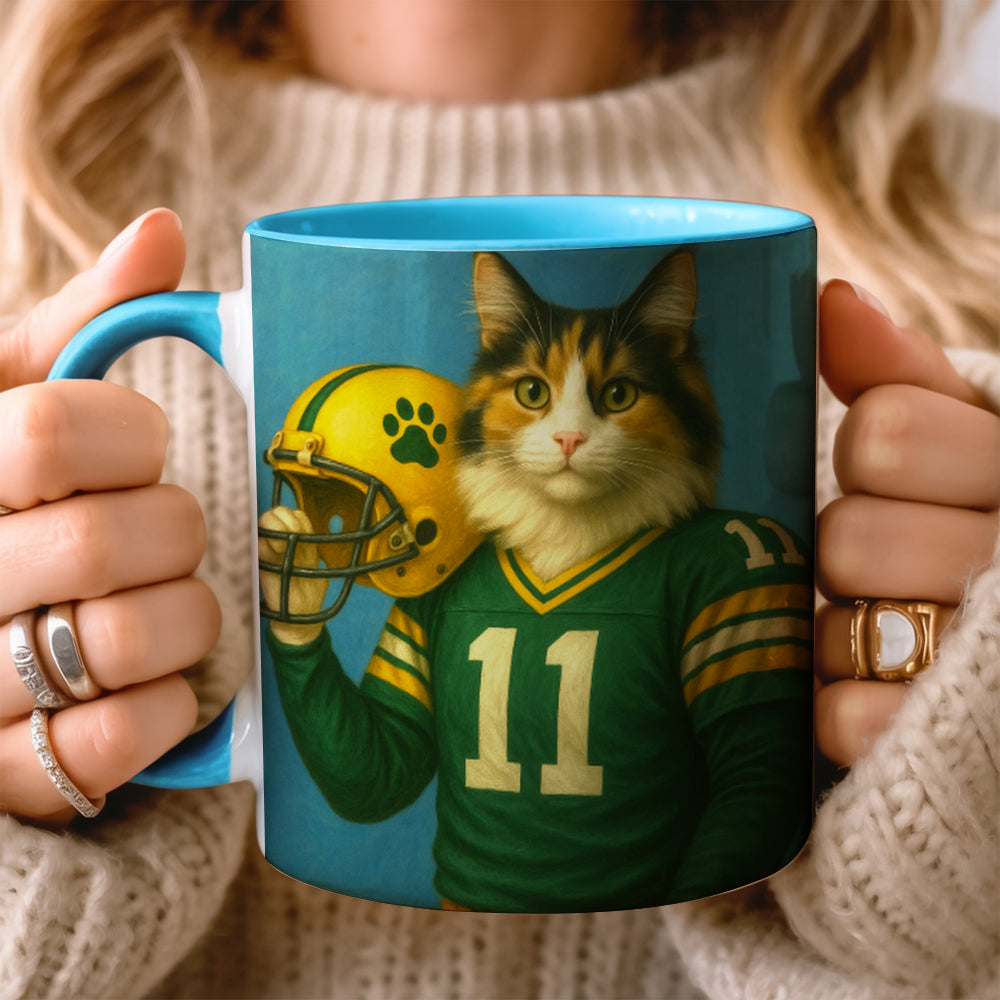 Custom Cat Photo Football Player Mug