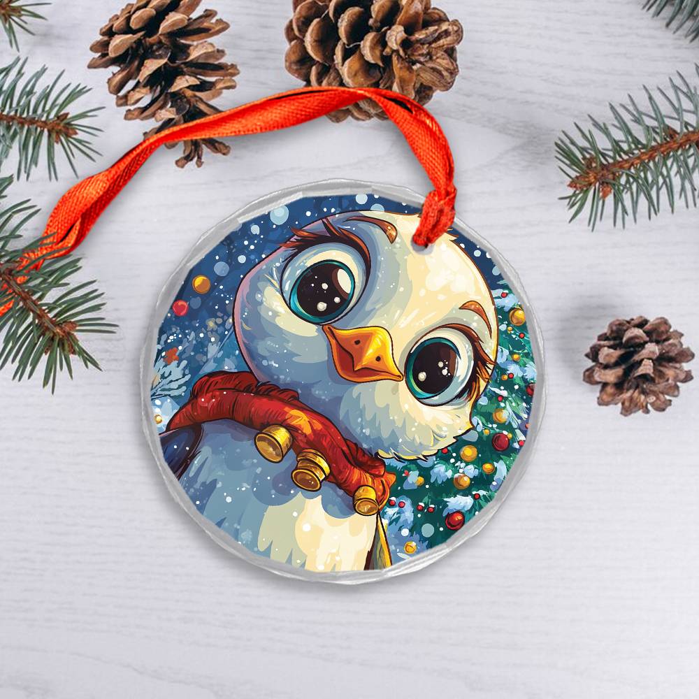 Beautiful Seagull Christmas Night Design 1 Glass Ornament