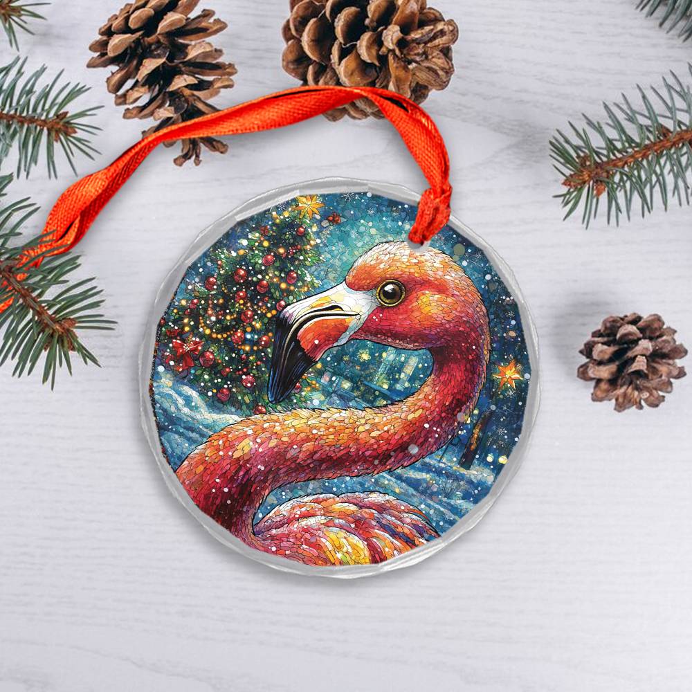 Beautiful Flamingo Christmas Night Design 1 Glass Ornament