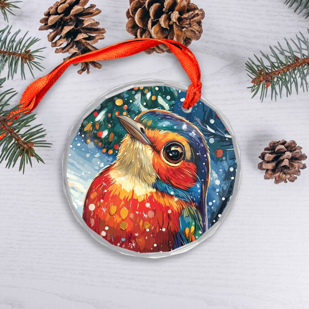 Beautiful Thrush Christmas Night Design 1 Glass Ornament