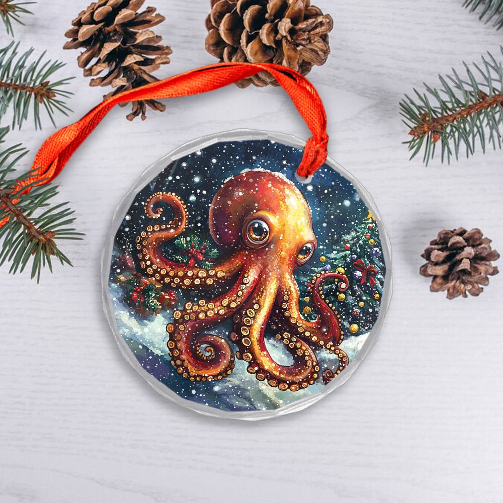 Beautiful Angus Octopus Christmas Night Design 1 Glass Ornament
