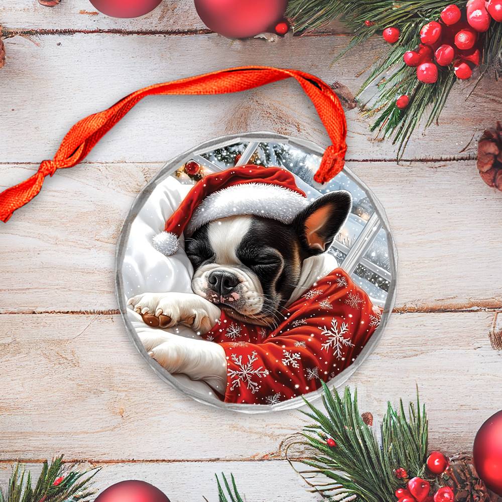 Boston Terrier Dog Sleeping In Bed Design 2