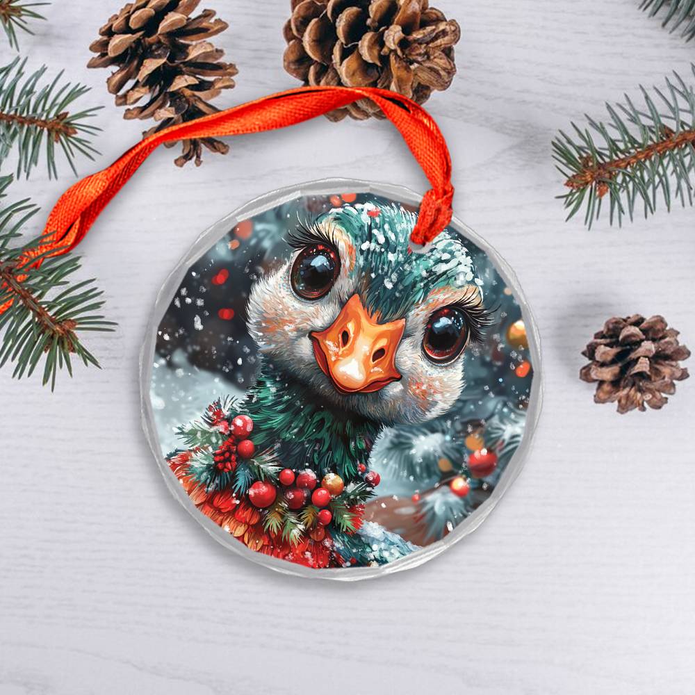 Beautiful Goose Christmas Night Design 3 Glass Ornament