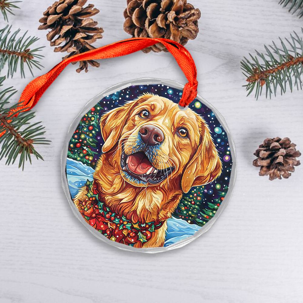 Beautiful Angus Labrador Retriever Dog Christmas Night Design 1 Glass Ornament