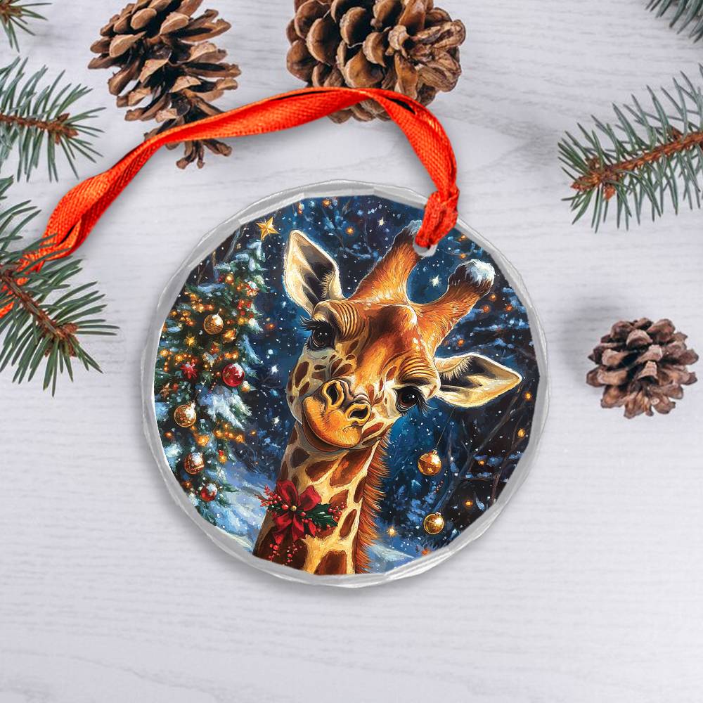 Beautiful Giraffe Christmas Night Design 4 Glass Ornament