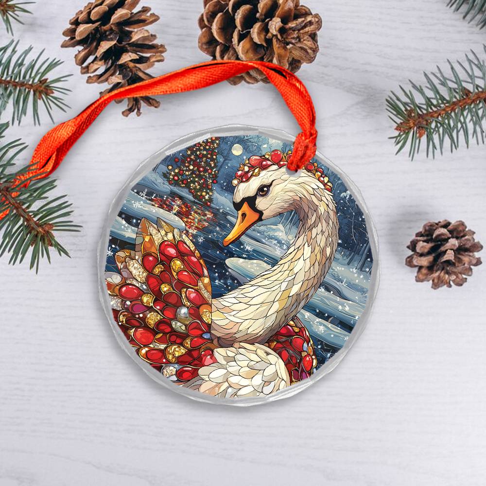 Beautiful Swan Christmas Night Design 3 Glass Ornament