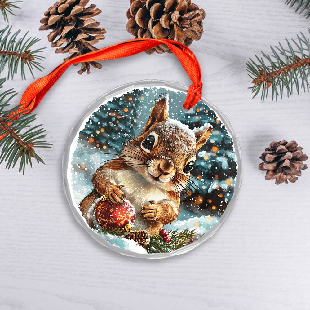 Beautiful Angus Squirrel Christmas Night Design 4 Glass Ornament
