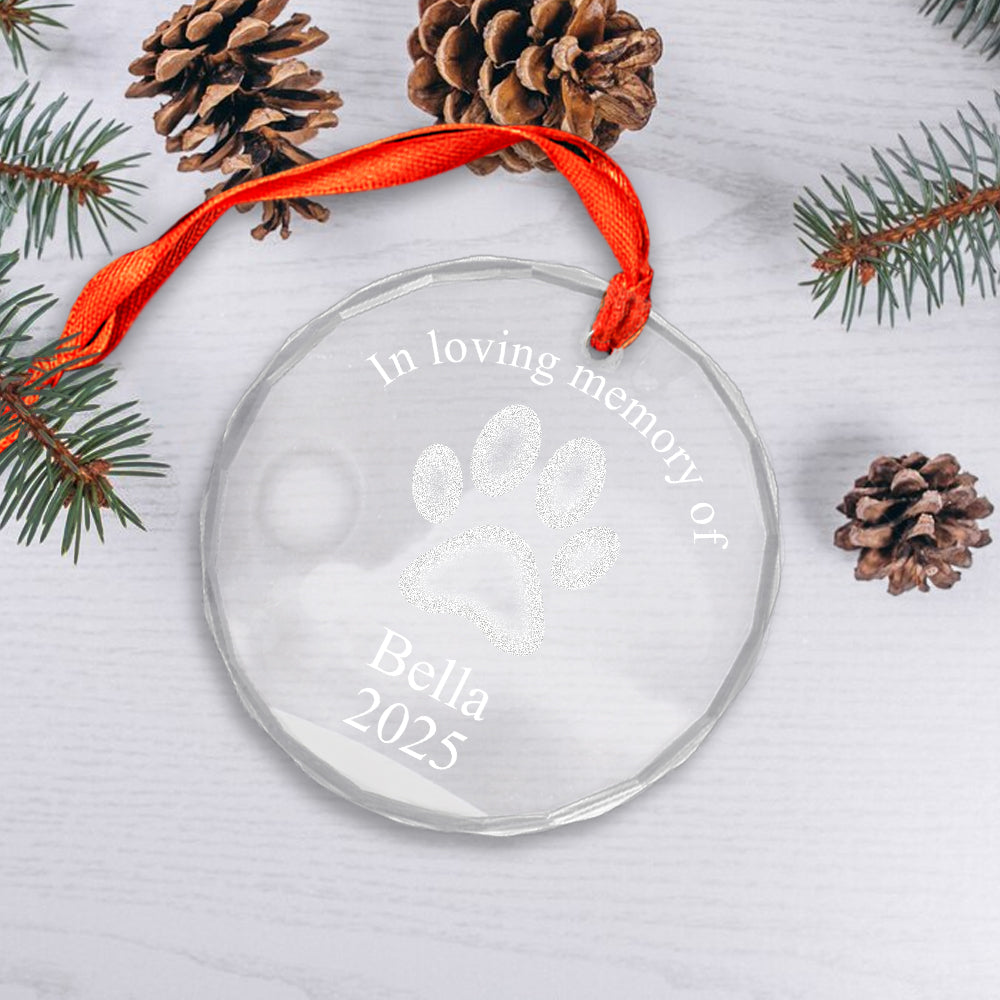 Personalize Pet Paw Glass Ornament
