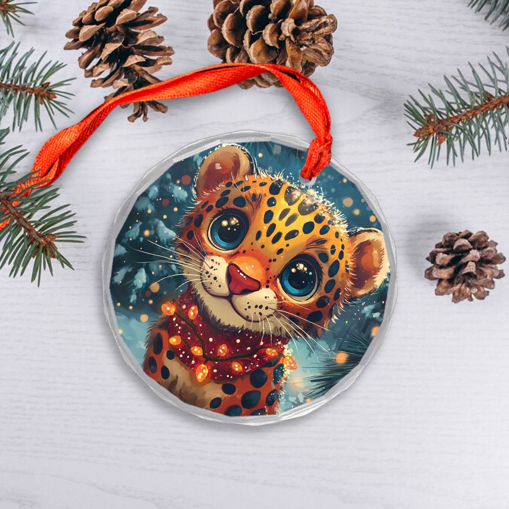 Beautiful Jaguar Christmas Night Design 3 Glass Ornament