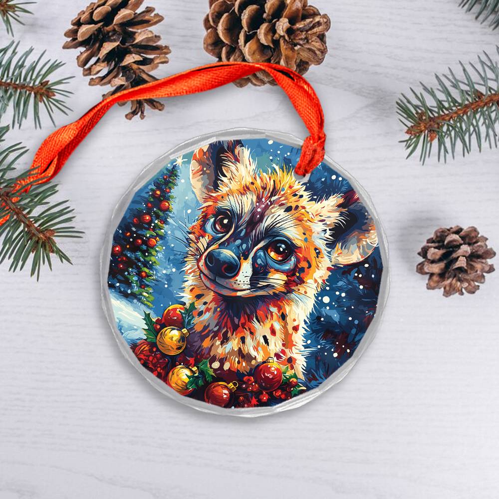 Beautiful Hyena Christmas Night Design 3 Glass Ornament