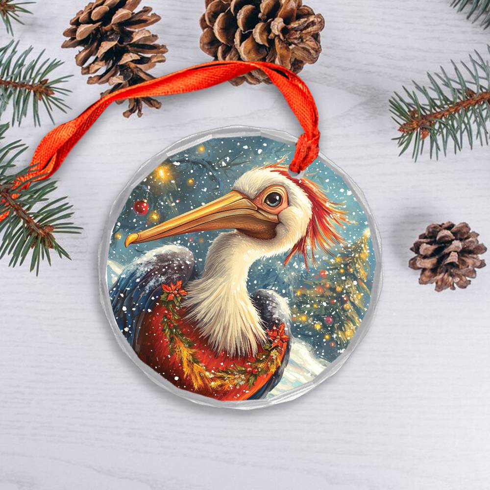 Beautiful Pelican Christmas Night Design 2 Glass Ornament