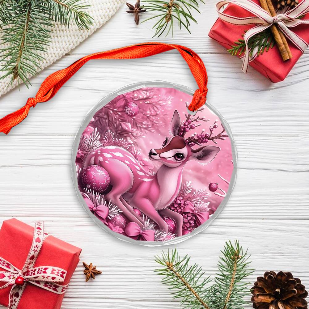 Antelope Pink Christmas Design 3 Glass Ornament
