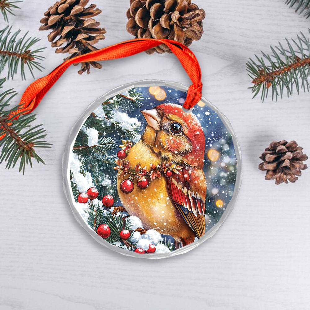 Beautiful Finch Christmas Night Design 3 Glass Ornament