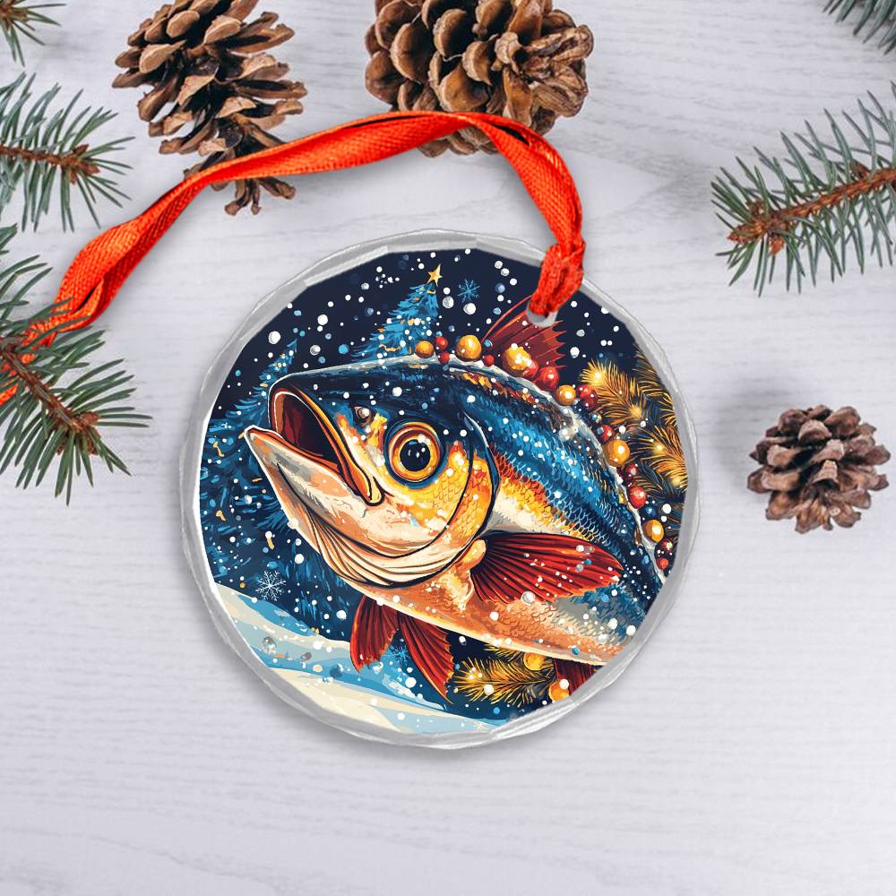 Beautiful Angus Tuna Fish Christmas Night Design 1 Glass Ornament