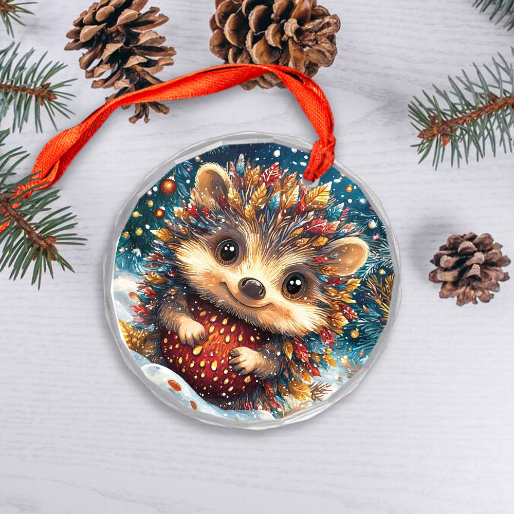 Beautiful Angus Hedgehog Christmas Night Design 2 Glass Ornament
