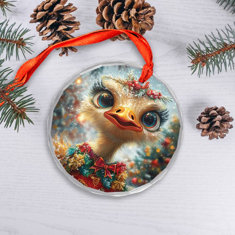 Beautiful Ostrich Christmas Night Design 2 Glass Ornament