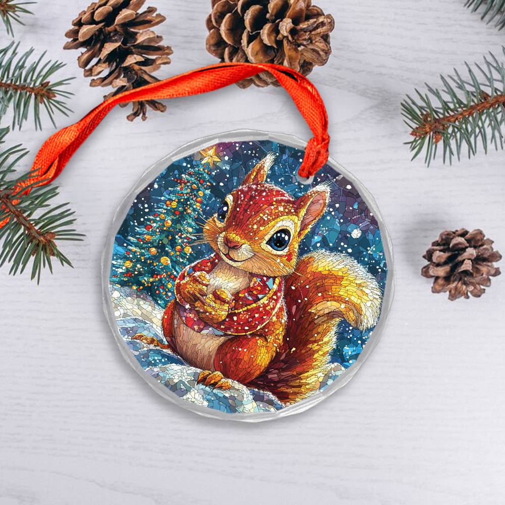 Beautiful Angus Squirrel Christmas Night Design 1 Glass Ornament