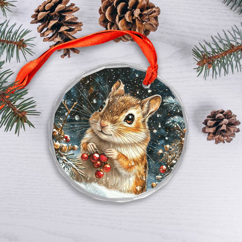 Beautiful Gerbil Christmas Night Design 3 Glass Ornament