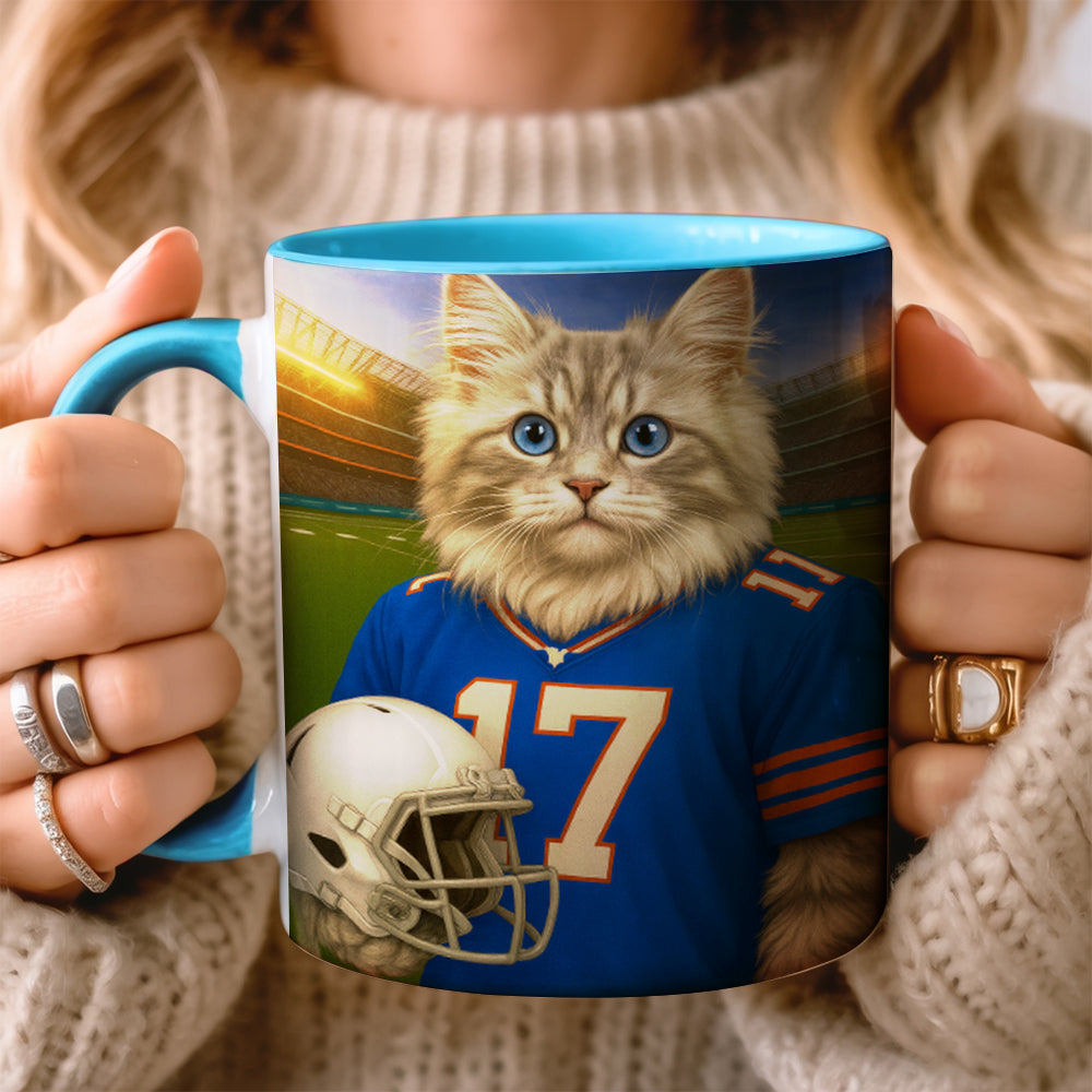 Custom Cat Photo Football Style Mug _ Gift For Cat Lovers