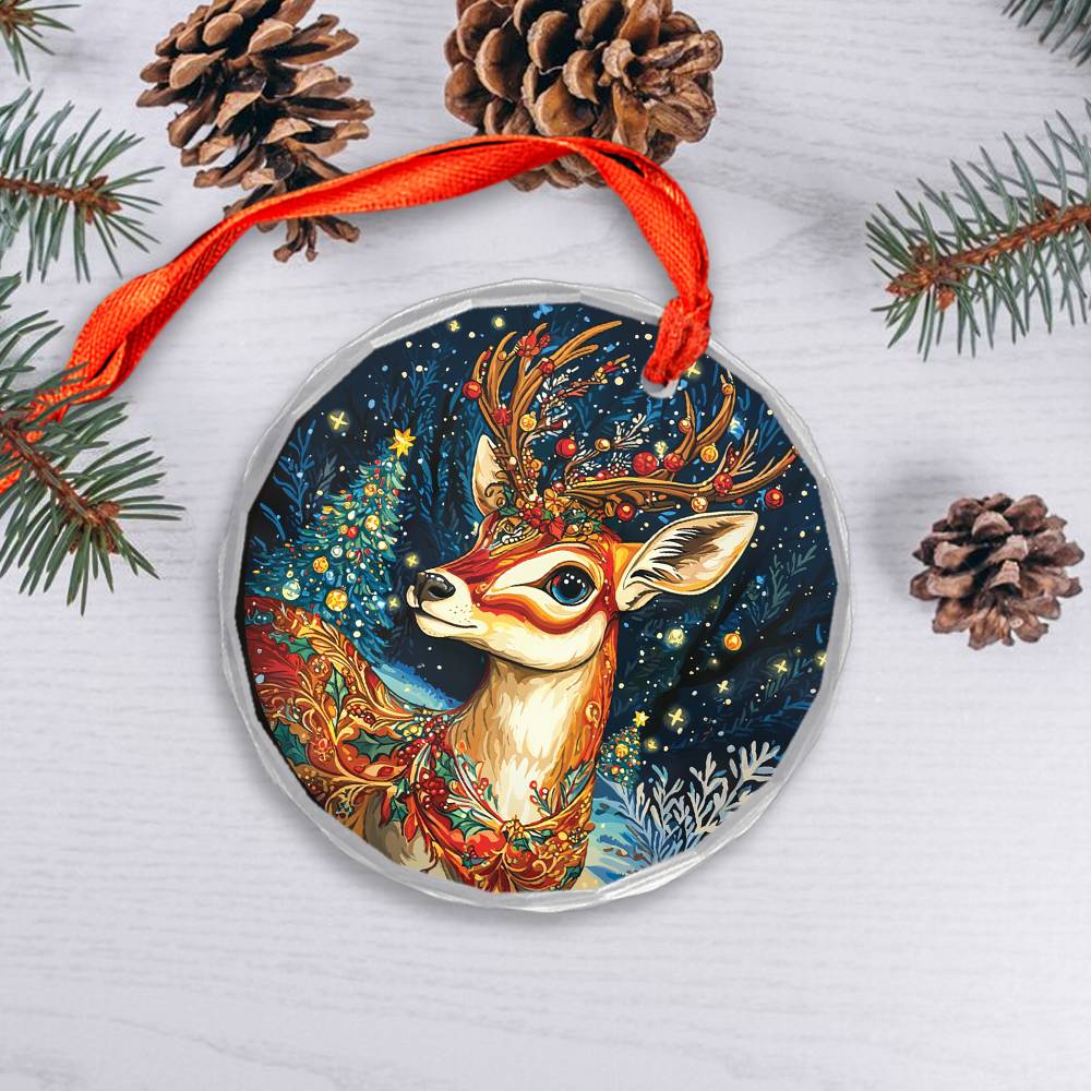 Beautiful Antelope Christmas Night Design 2 Glass Ornament