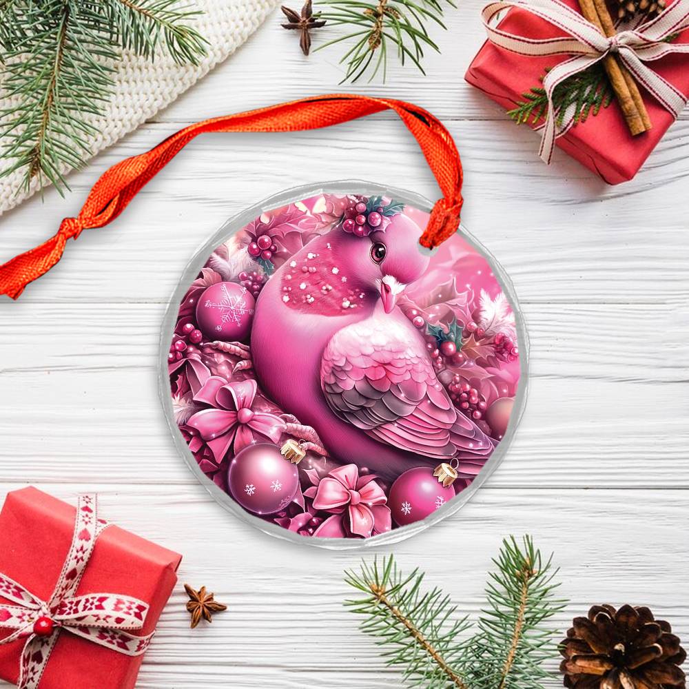 Pigeon Pink Christmas Design 1 Glass Ornament