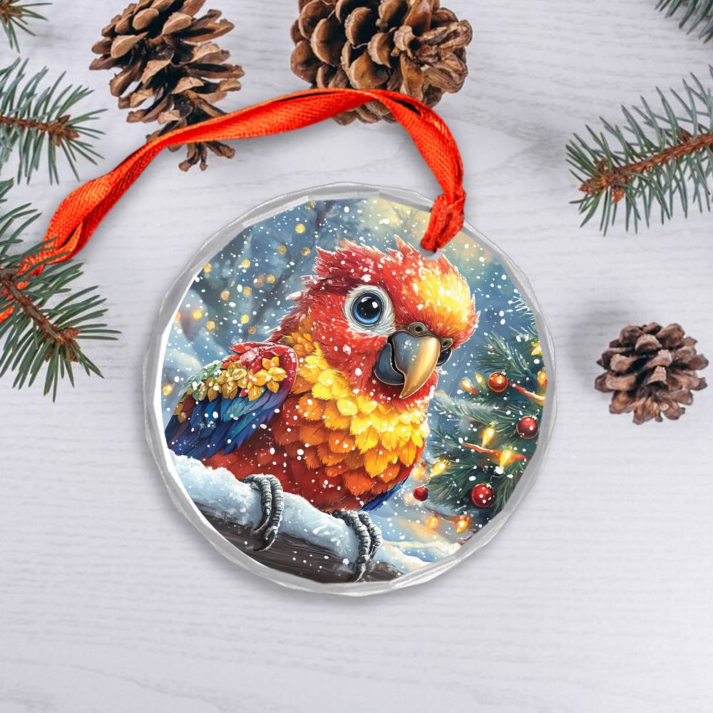 Beautiful Parrot Christmas Night Design 4 Glass Ornament