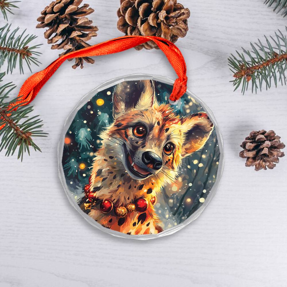 Beautiful Hyena Christmas Night Design 2 Glass Ornament