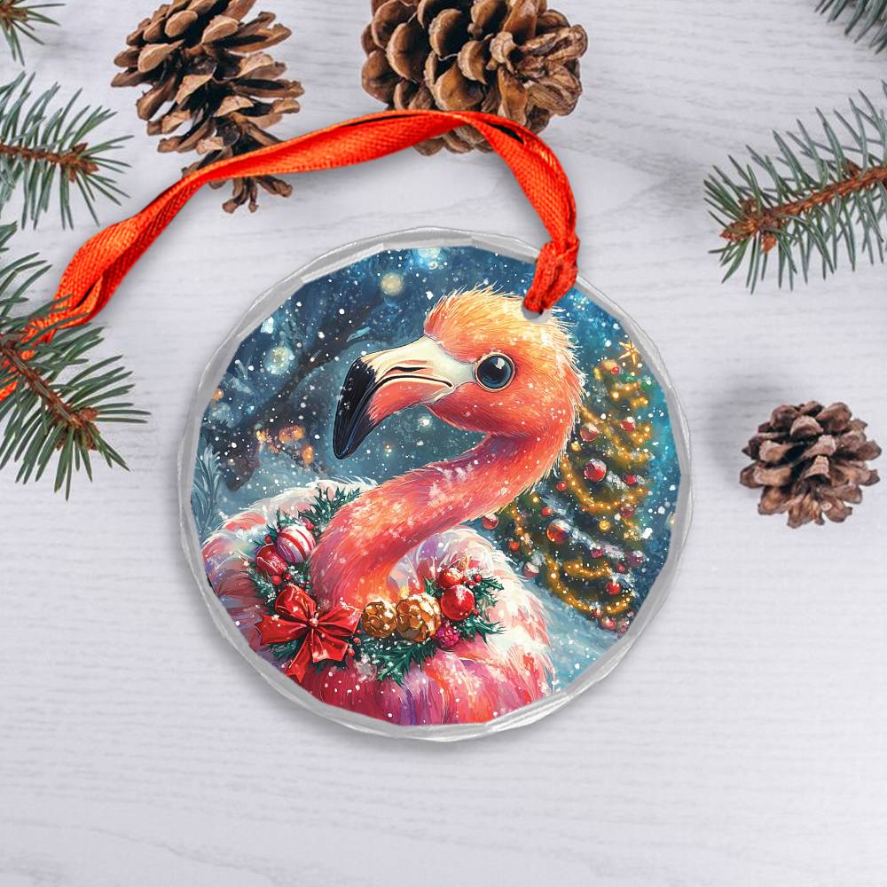 Beautiful Flamingo Christmas Night Design 2 Glass Ornament