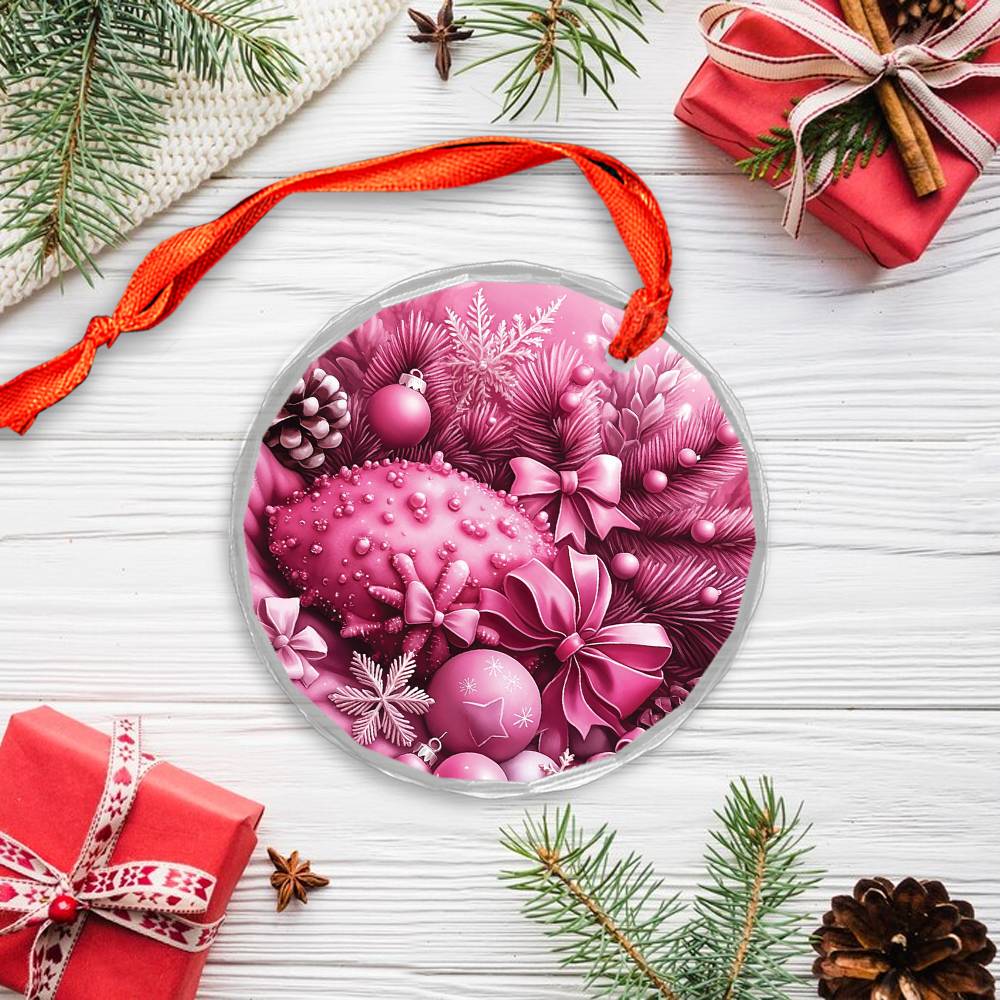 Coral Pink Christmas Design 2 Glass Ornament