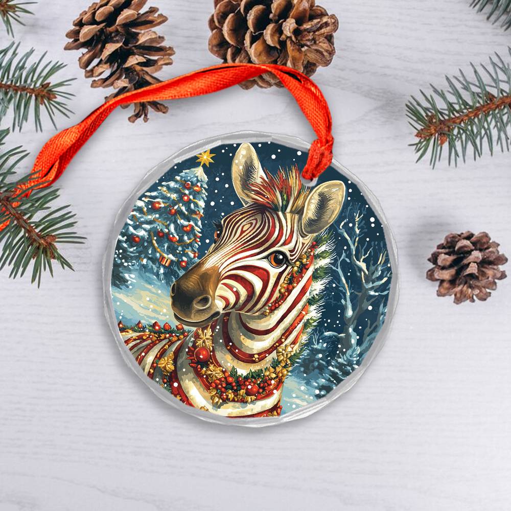 Beautiful Zebra Christmas Night Design 1 Glass Ornament