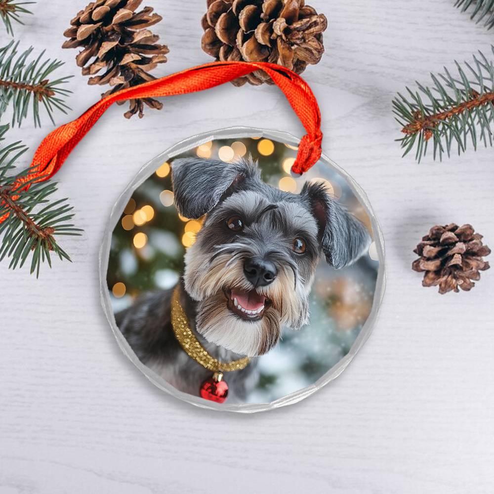 Beautiful Angus Miniature Schnauzer Dog Christmas Night Design 2 Glass Ornament