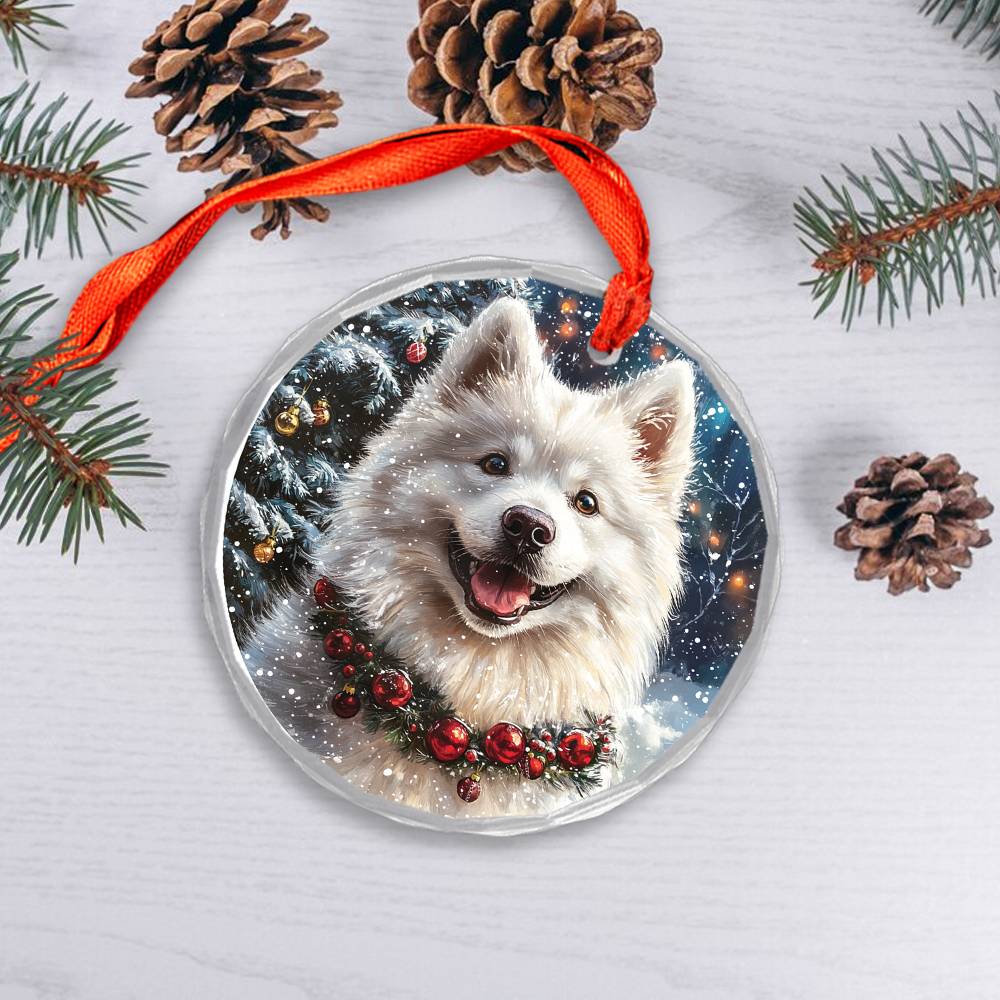 Beautiful Samoyed Dog Christmas Night Design 3 Glass Ornament