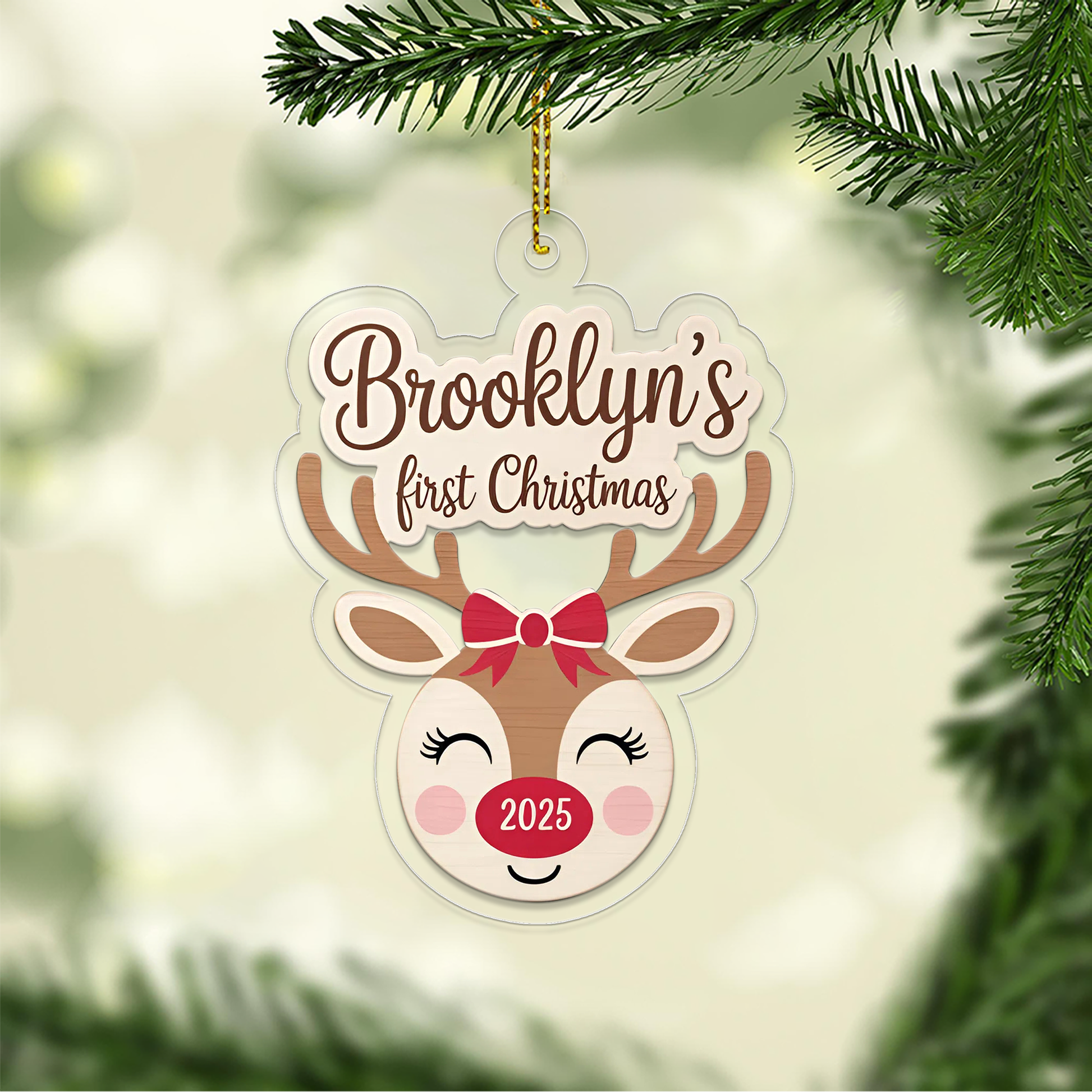 Personalized Reindeer Baby’s First Christmas Ornament, New Baby Christmas Gift for Baby Shower, Family Keepsake, Baby’s 1st Xmas Decoration
