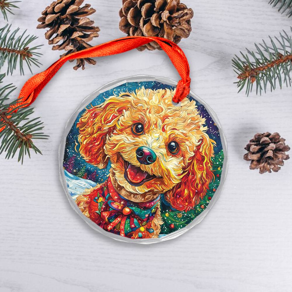 Beautiful Angus Poodle Dog Christmas Night Design 2 Glass Ornament