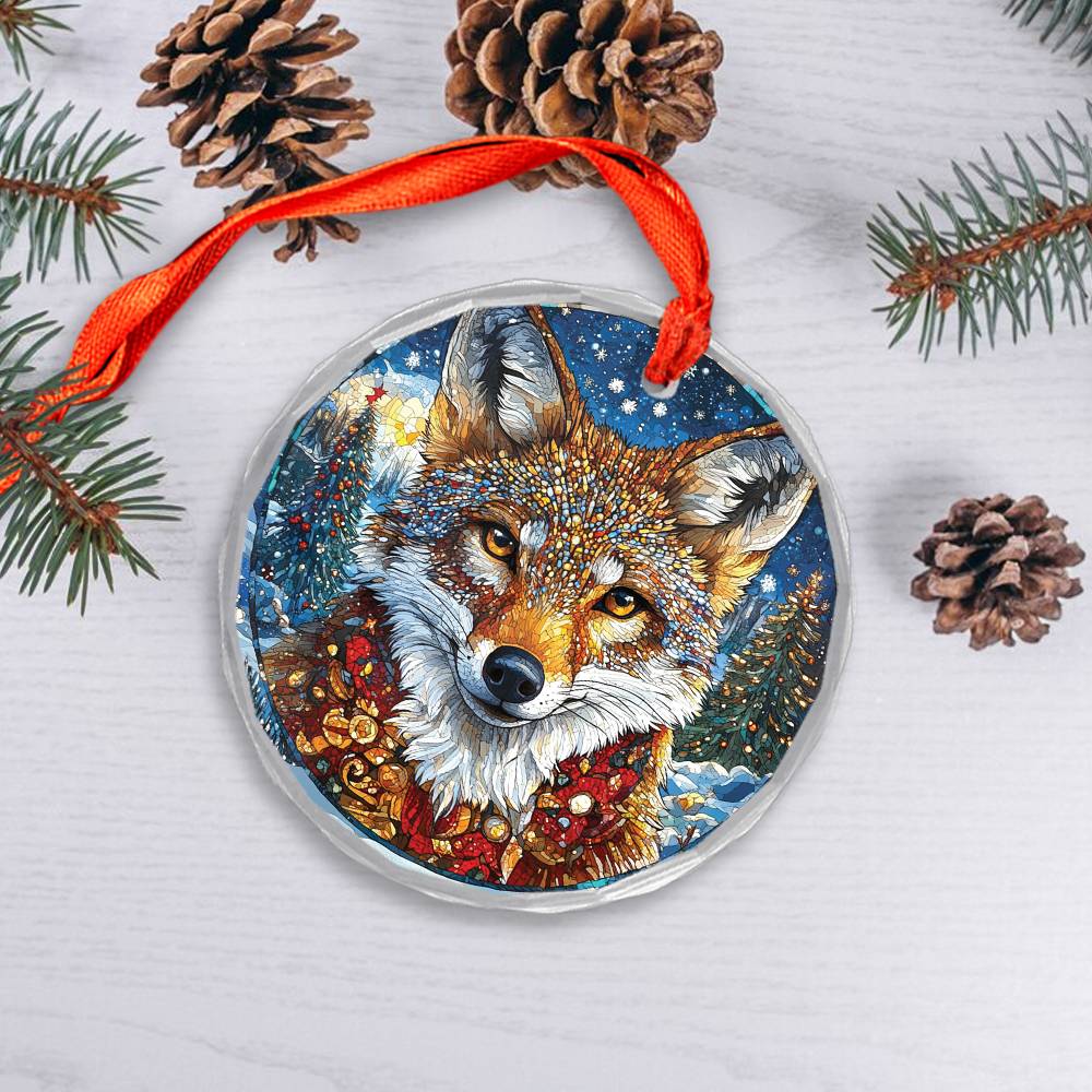 Beautiful Angus Coyote Christmas Night Design 3 Glass Ornament