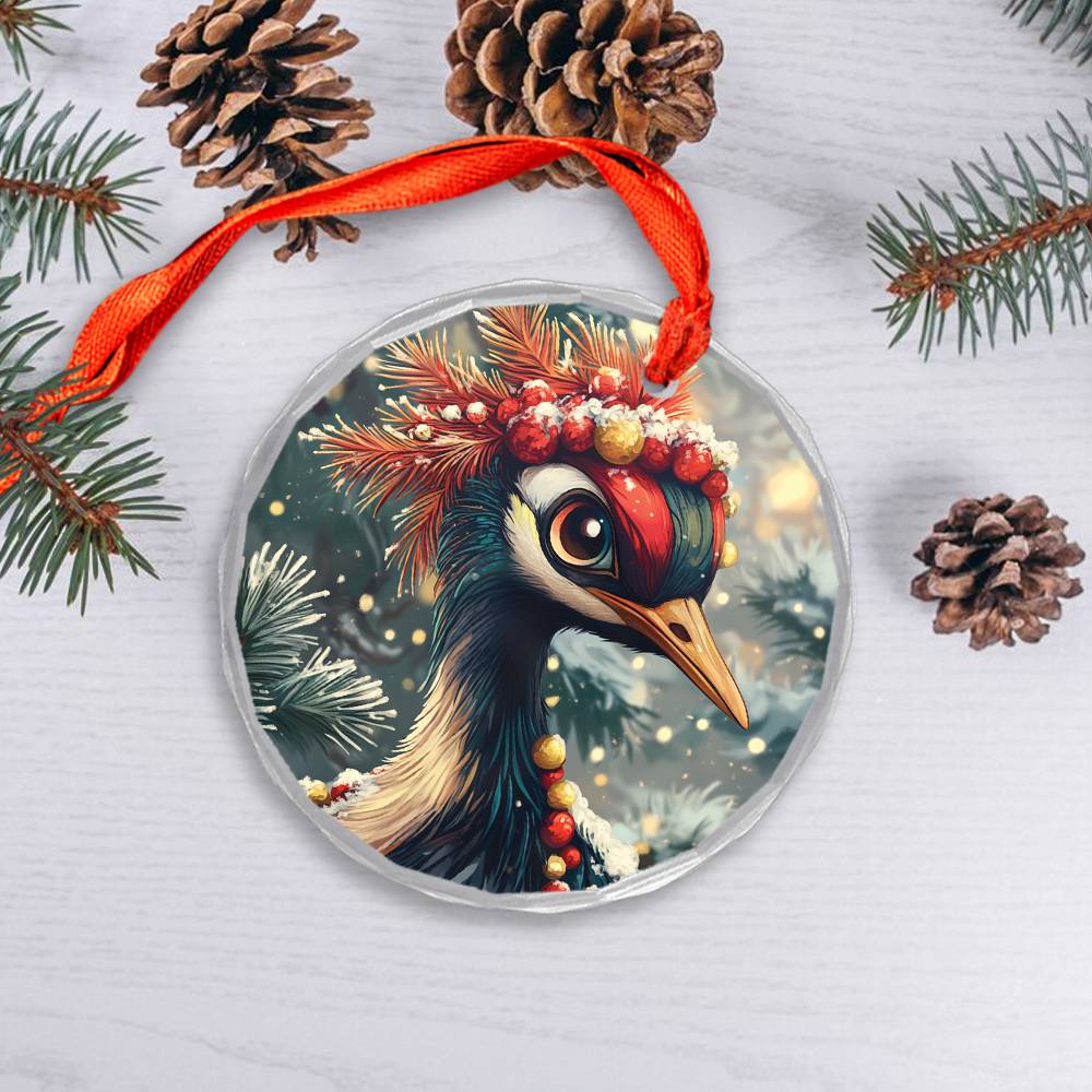 Beautiful Crane Christmas Night Design 1 Glass Ornament