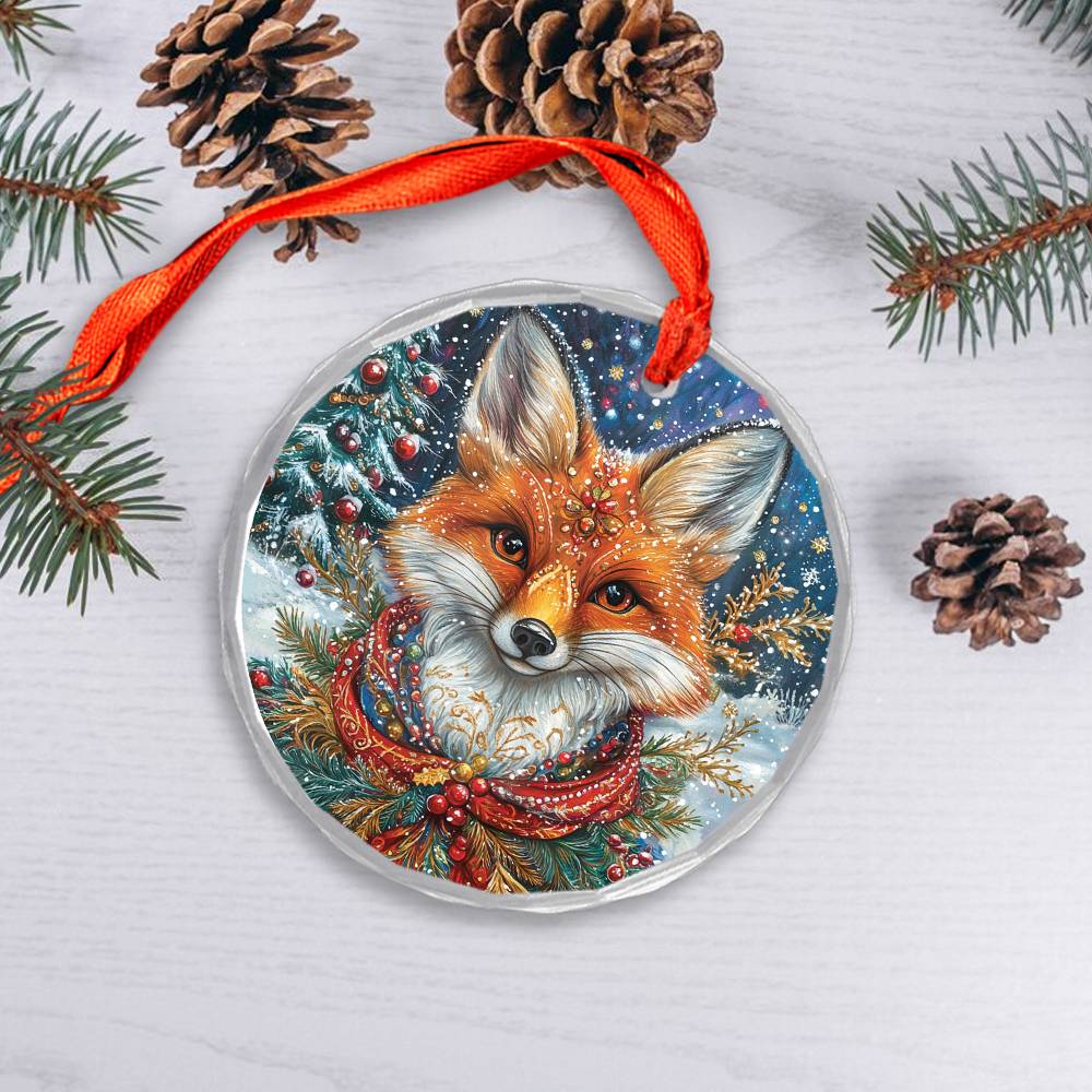 Beautiful Angus Fox Christmas Night Design 1 Glass Ornament