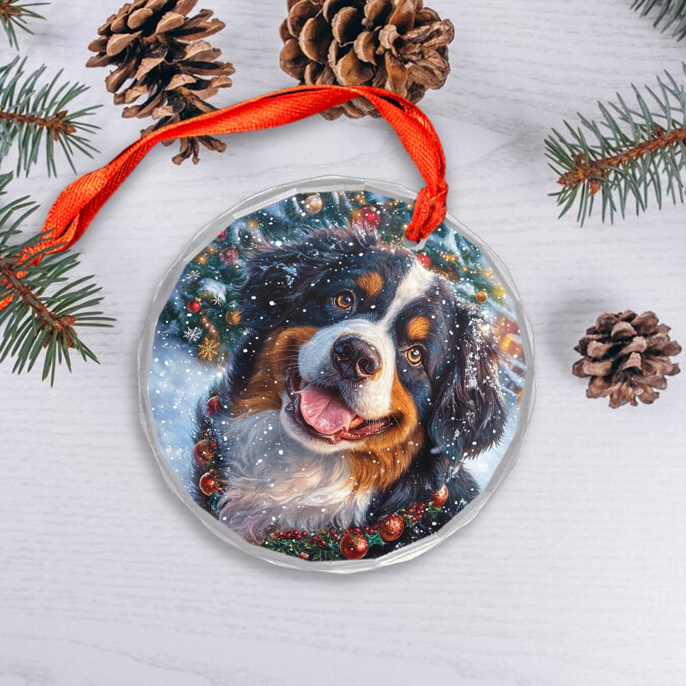 Beautiful Angus Bernese Mountain Dog Christmas Night Design 3 Glass Ornament