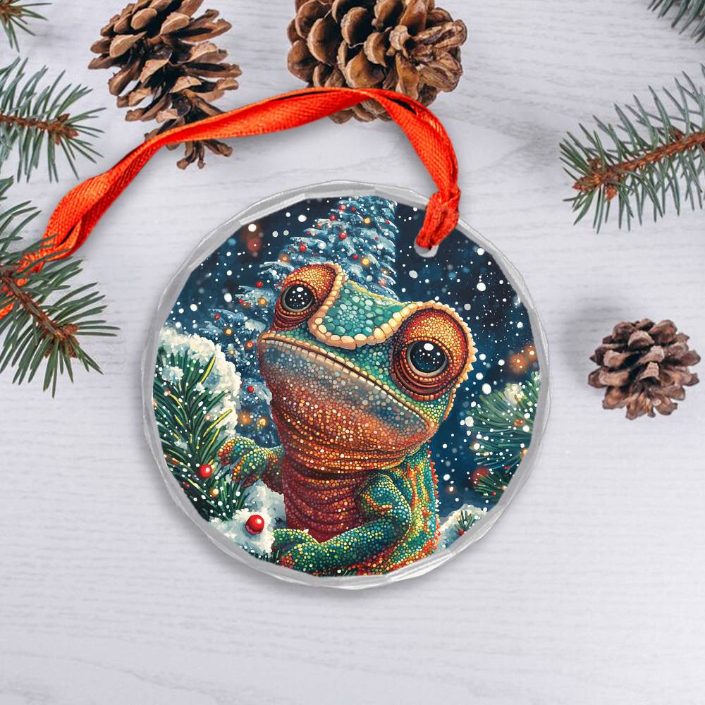 Beautiful Angus Chameleon Christmas Night Design 2 Glass Ornament