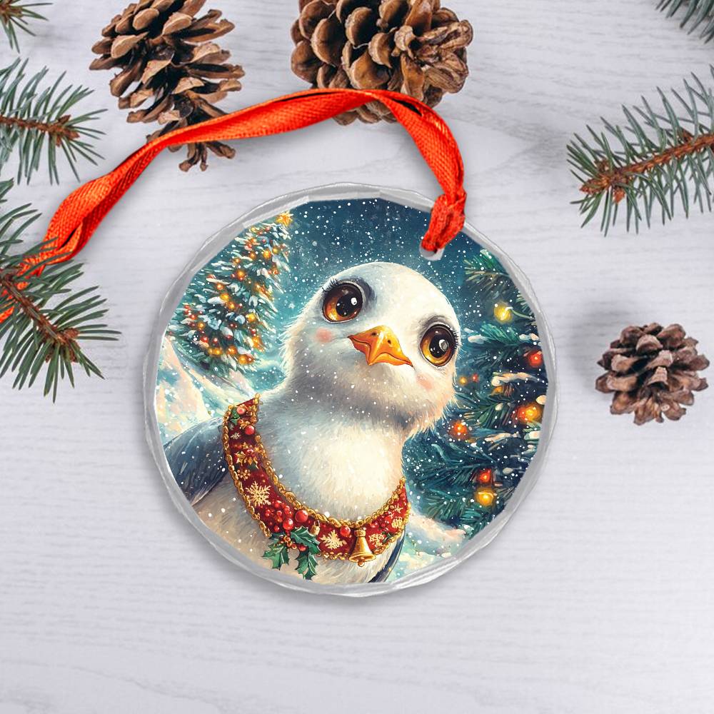Beautiful Seagull Christmas Night Design 4 Glass Ornament