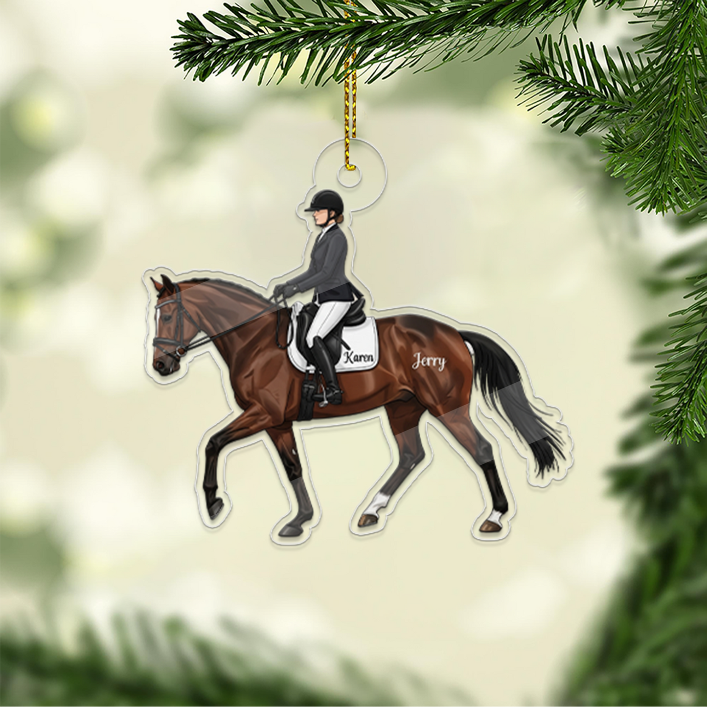Custom Name Equestrian Girl Ride A Horse Acrylic Ornament Christmas Gift