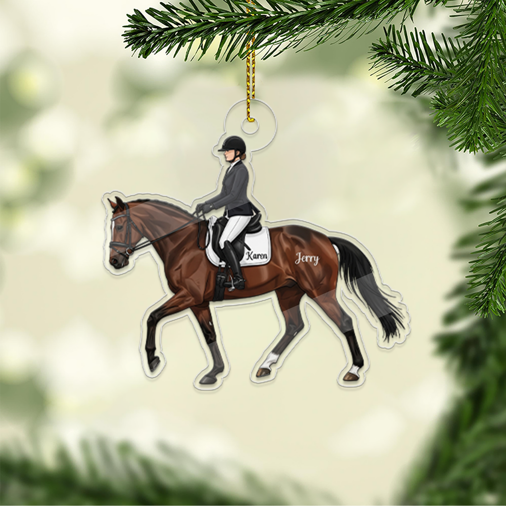 Custom Name Equestrian Girl Ride A Horse Acrylic Ornament Christmas Gift