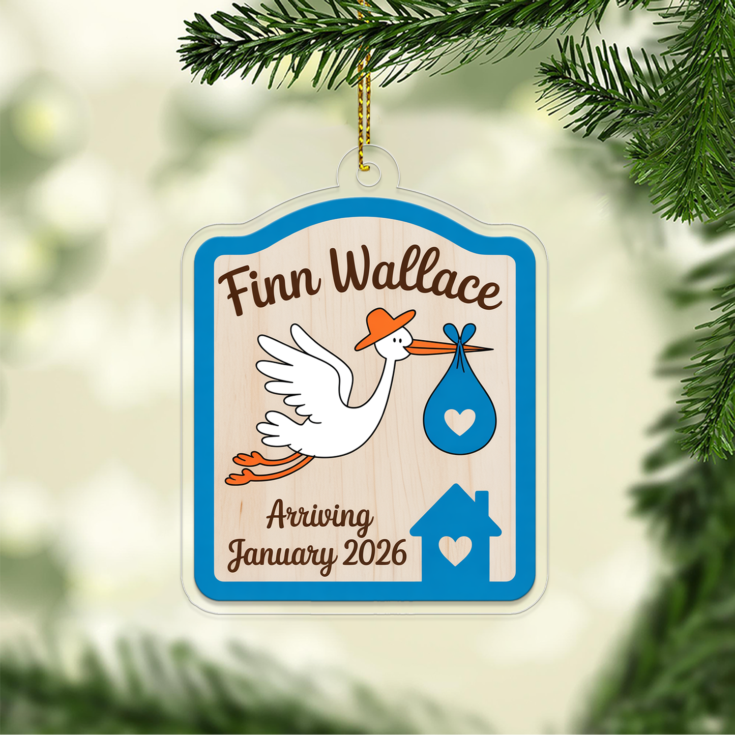 Personalized Stork Baby Announcement Ornament, Christmas Decor, Baby Coming Next Year Ornament, New Baby Ornament